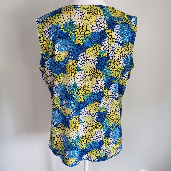 Women's Resortwear Top Blue & Yellow Floral Sleeveless Tank Top Tiered Ruffles - Picture 4 of 5